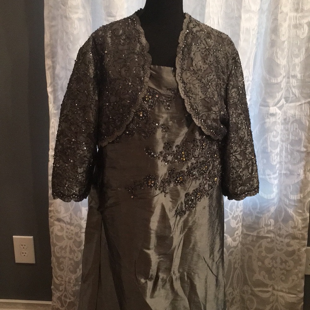4XL Long Grey Silver Prom Dress